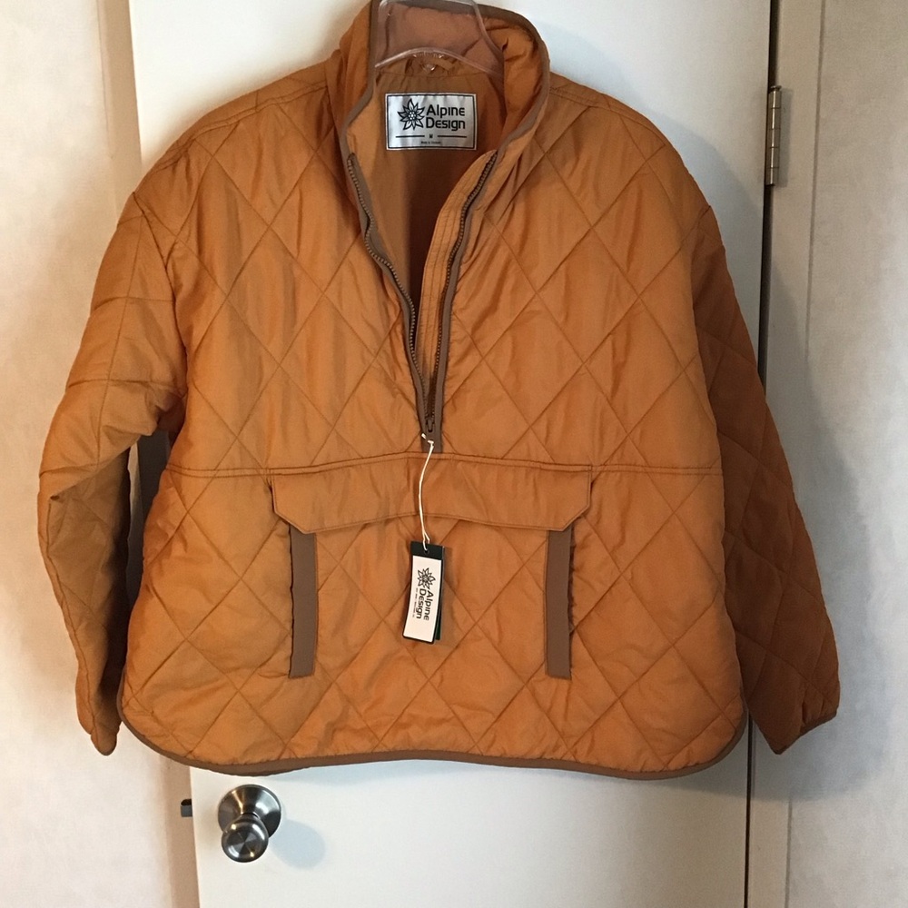 Alpine Design Quilted Anorak Sz M Golden Honey Burnt Orange Pullover. MSRP $98